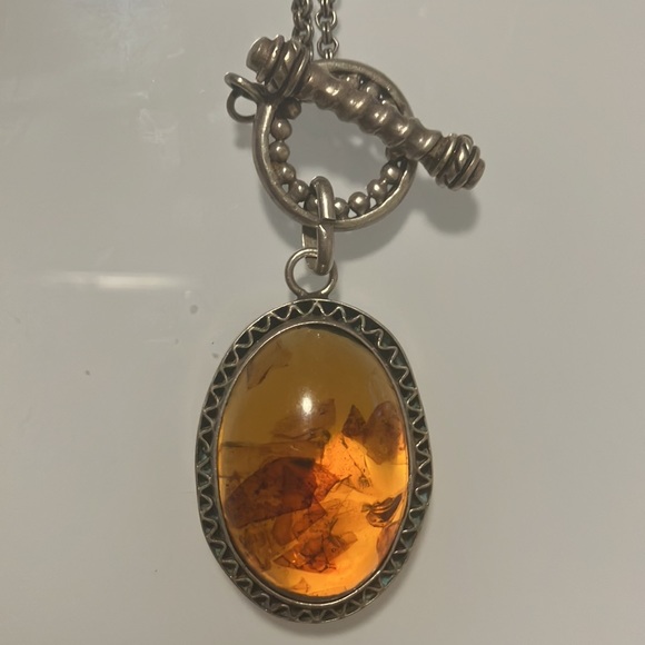 Genuine Baltic Amber & Sterling Silver Toggle Chain Necklace 🦋 - Picture 8 of 16